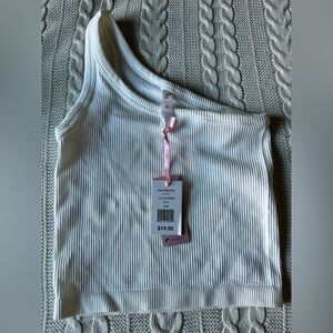 Fornia White Ribbed One-Shoulder Top Size Small